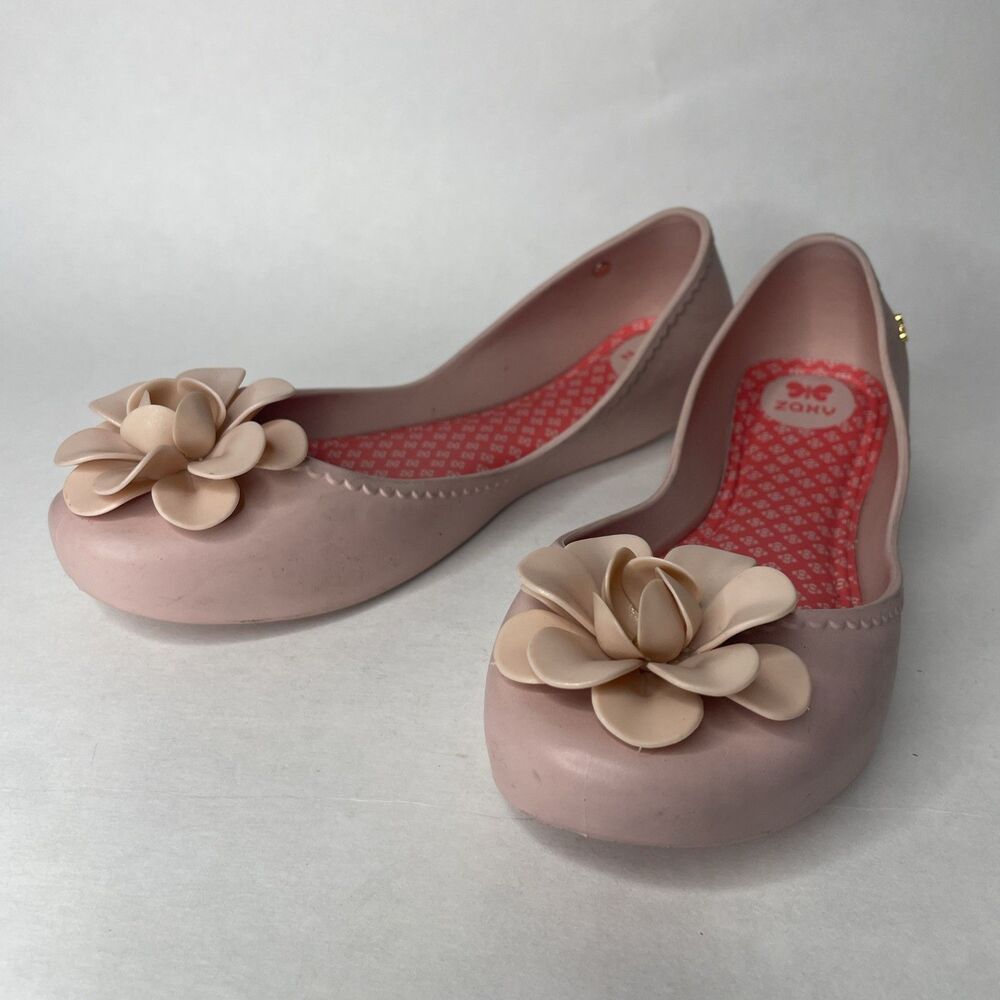 Zaxy Ballerina Jelly Flats Women's Size US 9 Pink Slip On Shoes Flower Accent
